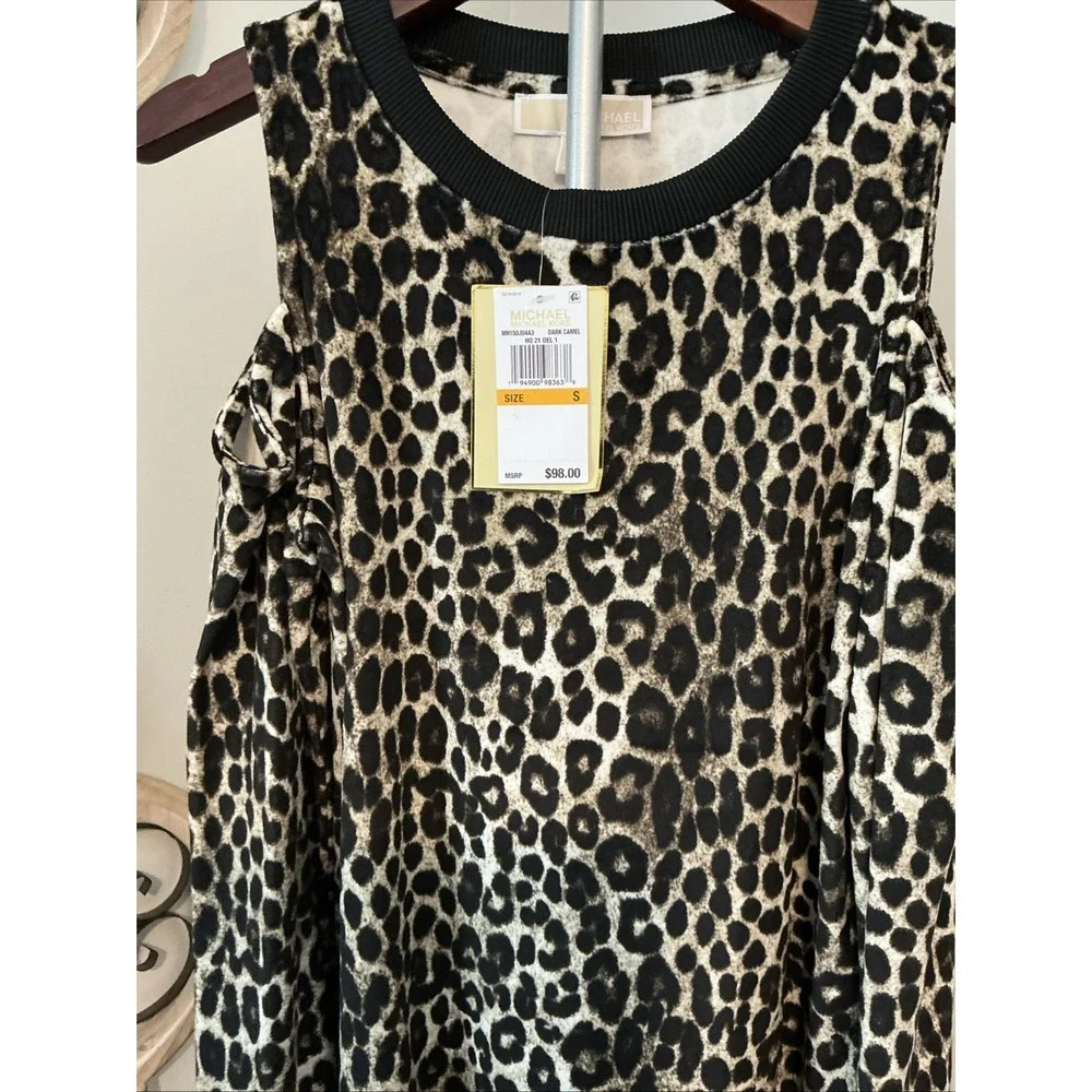Michael Kors Women's Cold Shoulder Cheetah Print Tunic‎ Sz S $98
